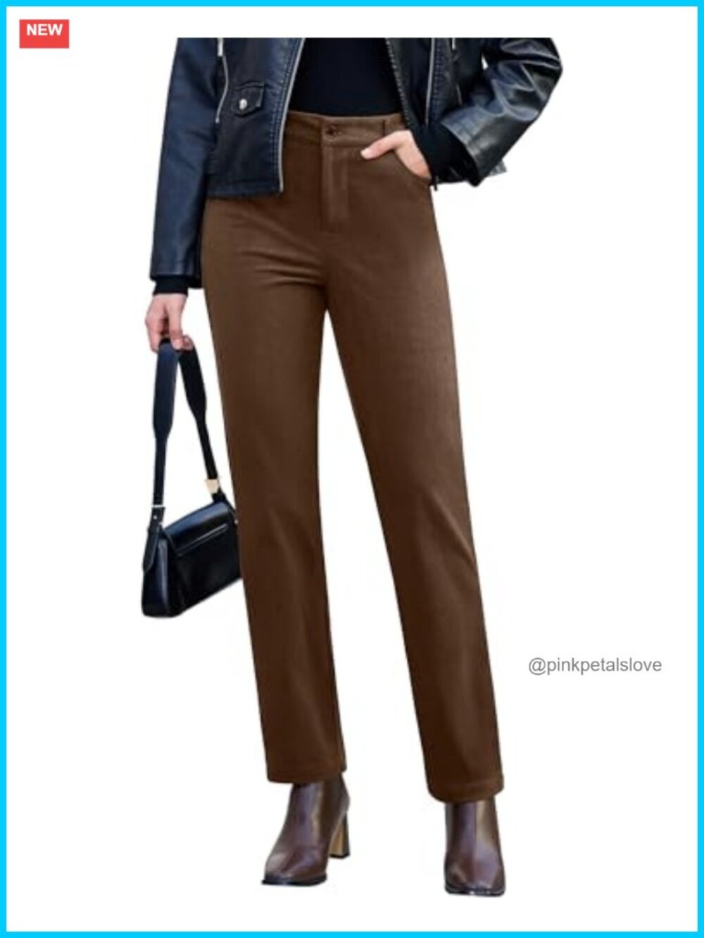 High Waisted Corduroy Straight Leg Pants Stretchy Casual Work Trousers